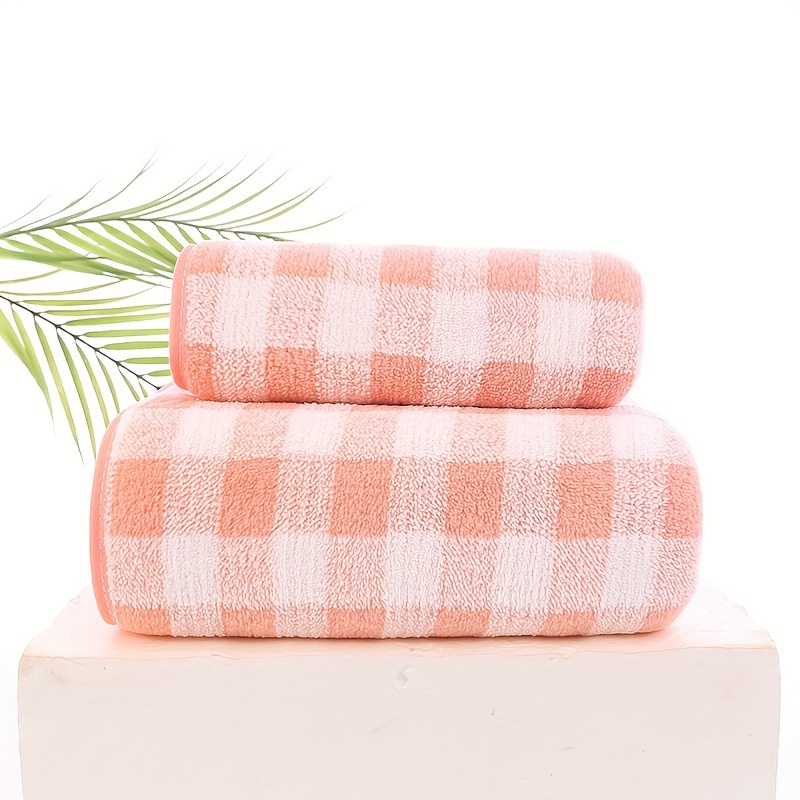 Plaid Pattern Towel Set Coral Velvet Hand Towel Bath Towel - Temu