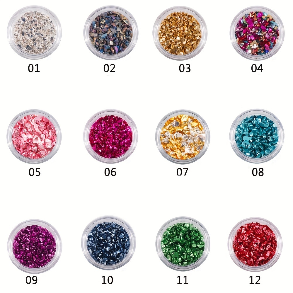 DIYCICO 12 Box Crushed Glass Craft Glitter Fine for Resin Art, Small Broken Glass Pieces Irregular Metallic Crystal Chips Chunky Flakes Sequins for