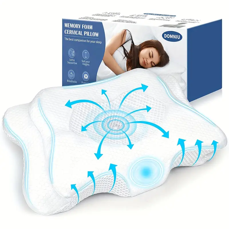 1pc Ergonomic Memory Foam Neck Pillow for Cervical Traction and Pain Relief  - Aligns Spine and Promotes Comfortable Sleep