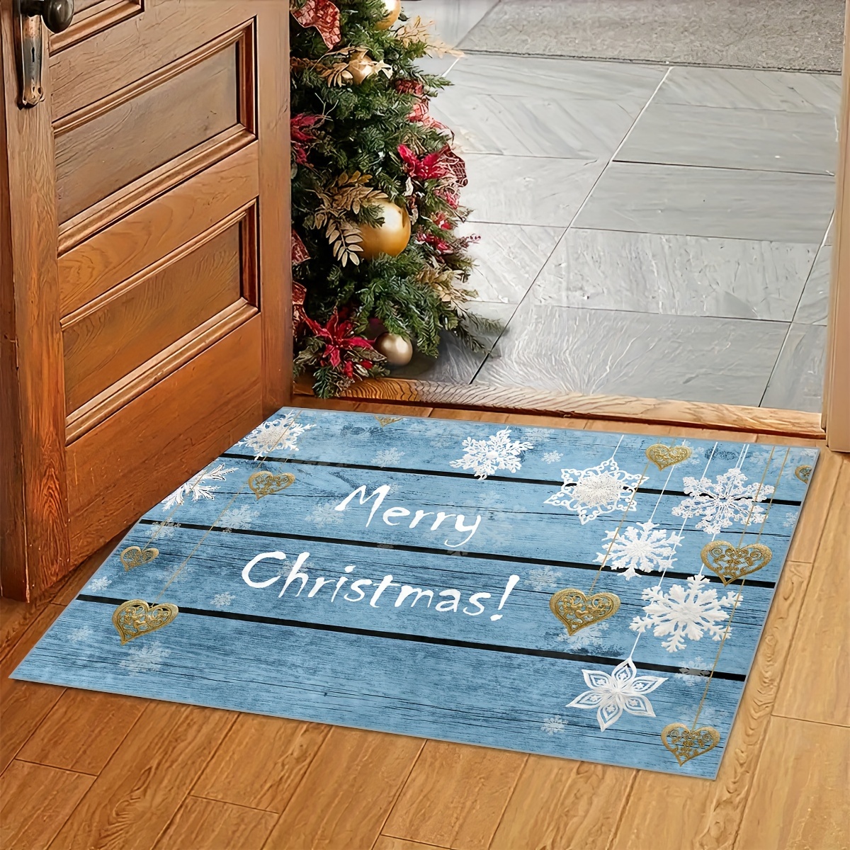 Kitchen Floor Mat, Bath Mat, Blue Christmas Decorations for Home