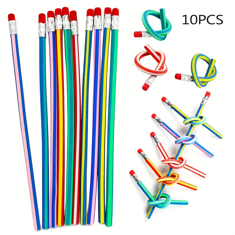 10pcs Colorful Magic Bendy Flexible Soft Pencil with Eraser Pen Student  Writing Drawing Christmas Pencils School Office Supplies