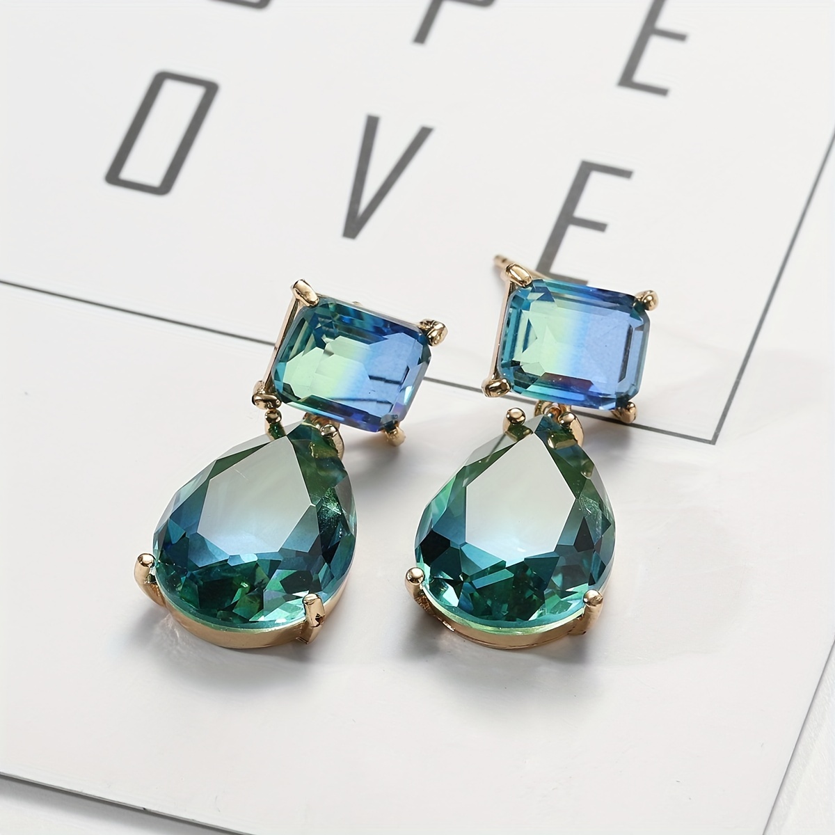 Green Rhinestone Water Drop Earrings
