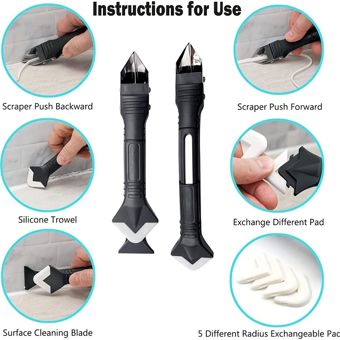 Grout Tool Set, Including Metal Scraper, Silicone Residue Scraper,  Multi-functional Silicone Sealing Edge Tool
