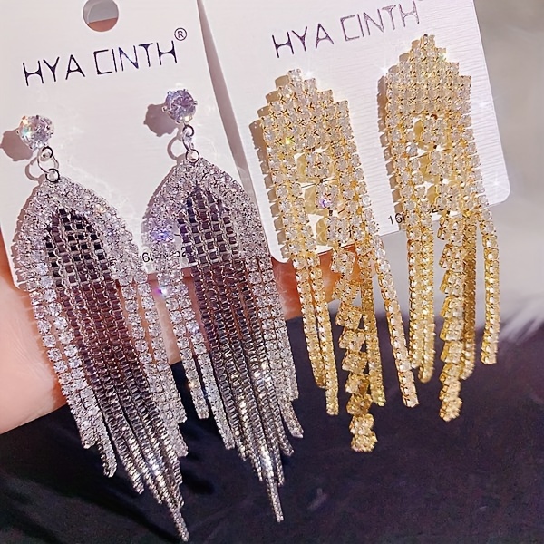 10 pairs lot shiny zircon decor dangle earrings simple luxury style zinc alloy jewelry gift for friends details 27