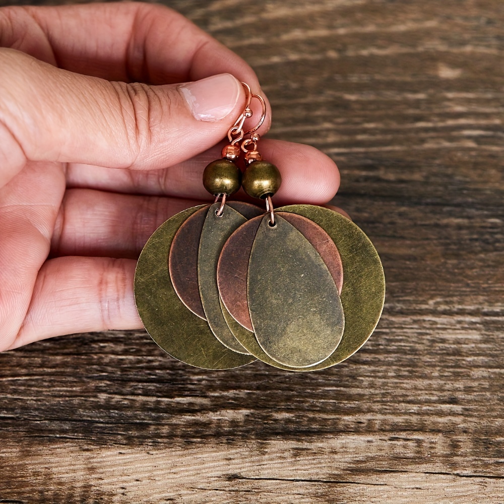 Bohemian Vintage Round Water Drop Shape 3 Layer Dangle Earrings