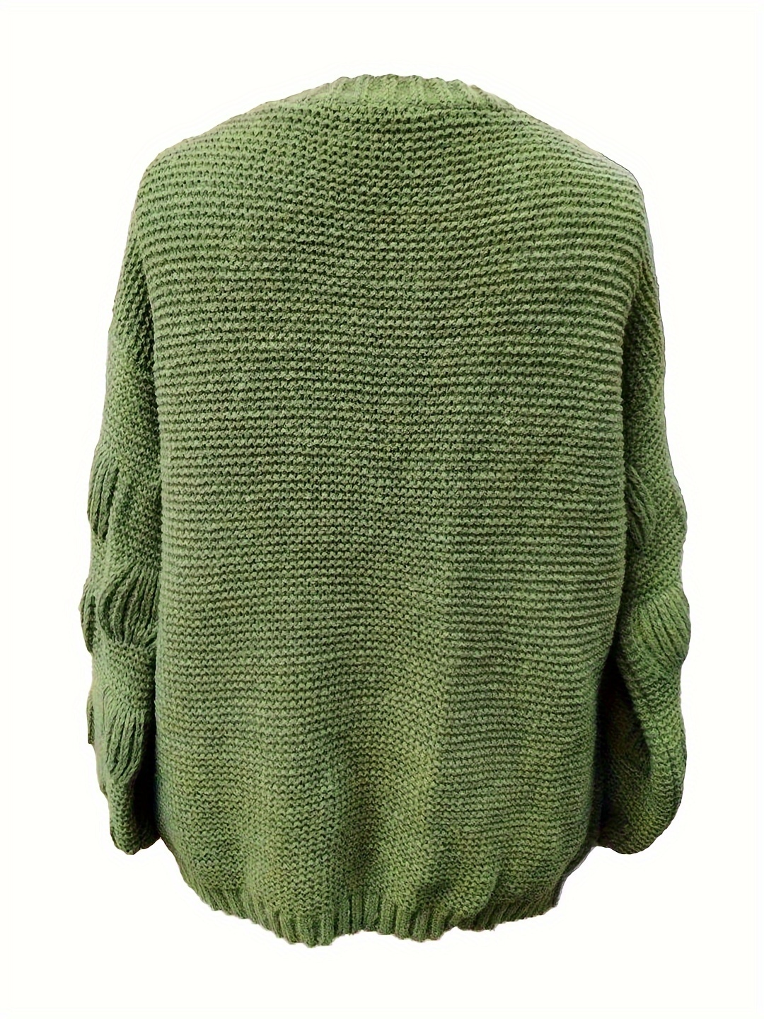 Solid Open Front Chunky Knit Cardigan, Casual Lantern Sleeve Loose Sweater,  Women's Clothing