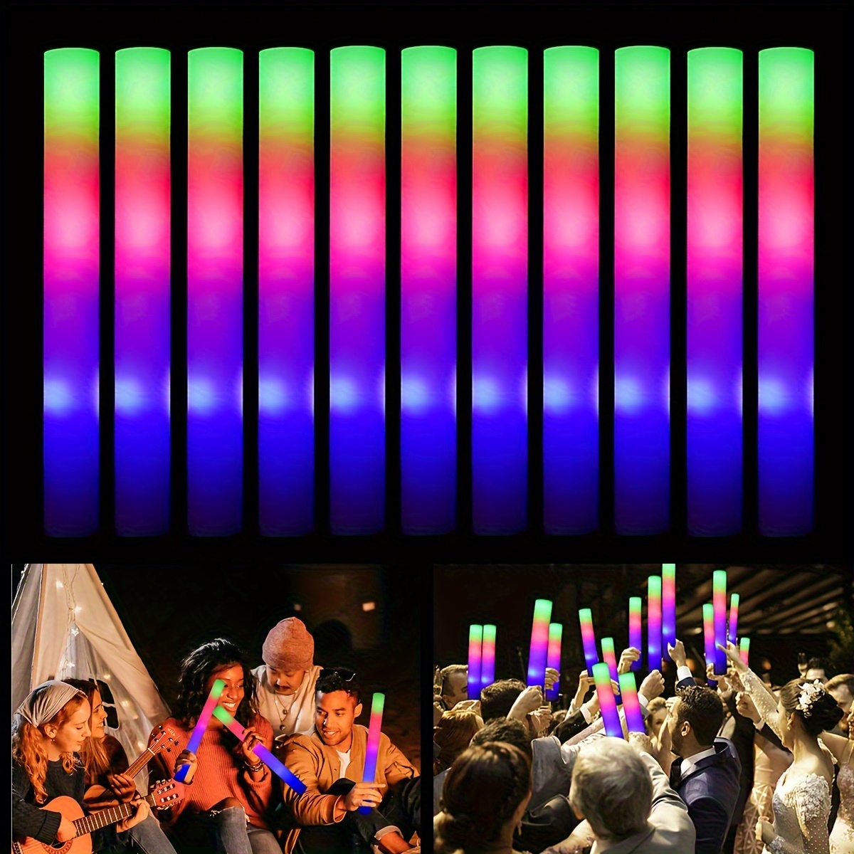 Varillas luminosas de alta calidad, 3 barras luminosas de colores neón para  fiestas con ganchos, varillas de luz brillantes, para conciertos