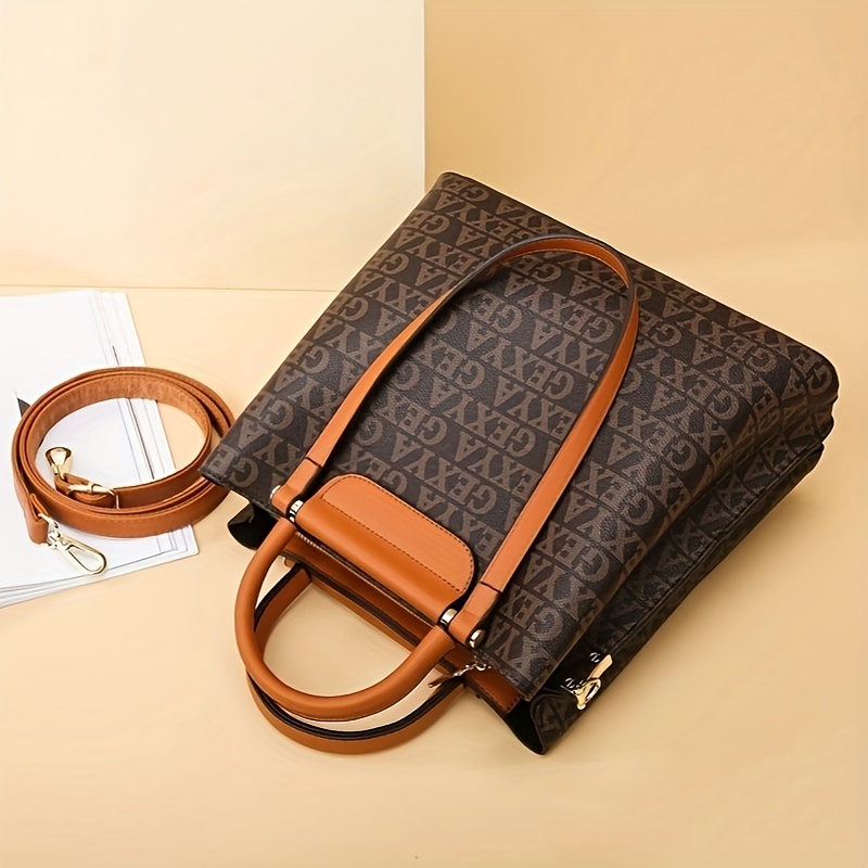 Luxury Letter Pattern Handbag, Top Handle Satchel Faux Leather