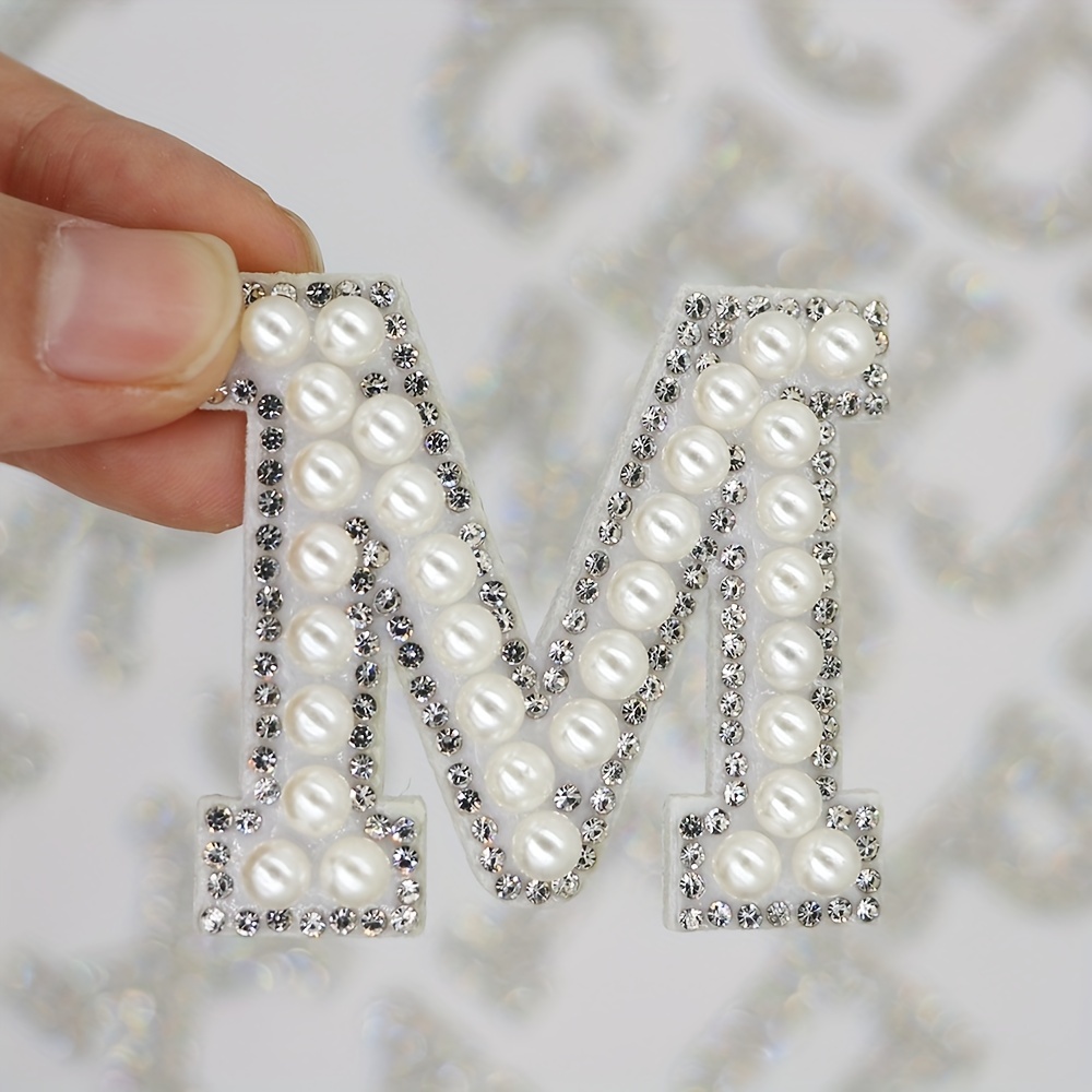A z Shiny Stone 6 Color 3d White Bottom Pearl Letter Patches - Temu