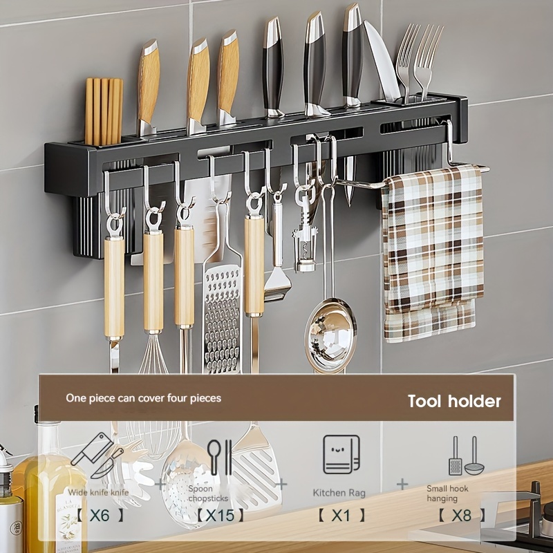Gancho de cocina sin perforaciones, estante de pared para colgar varillas, utensilios  de cocina, cuchara, pala, almacenamiento, nuevo - AliExpress