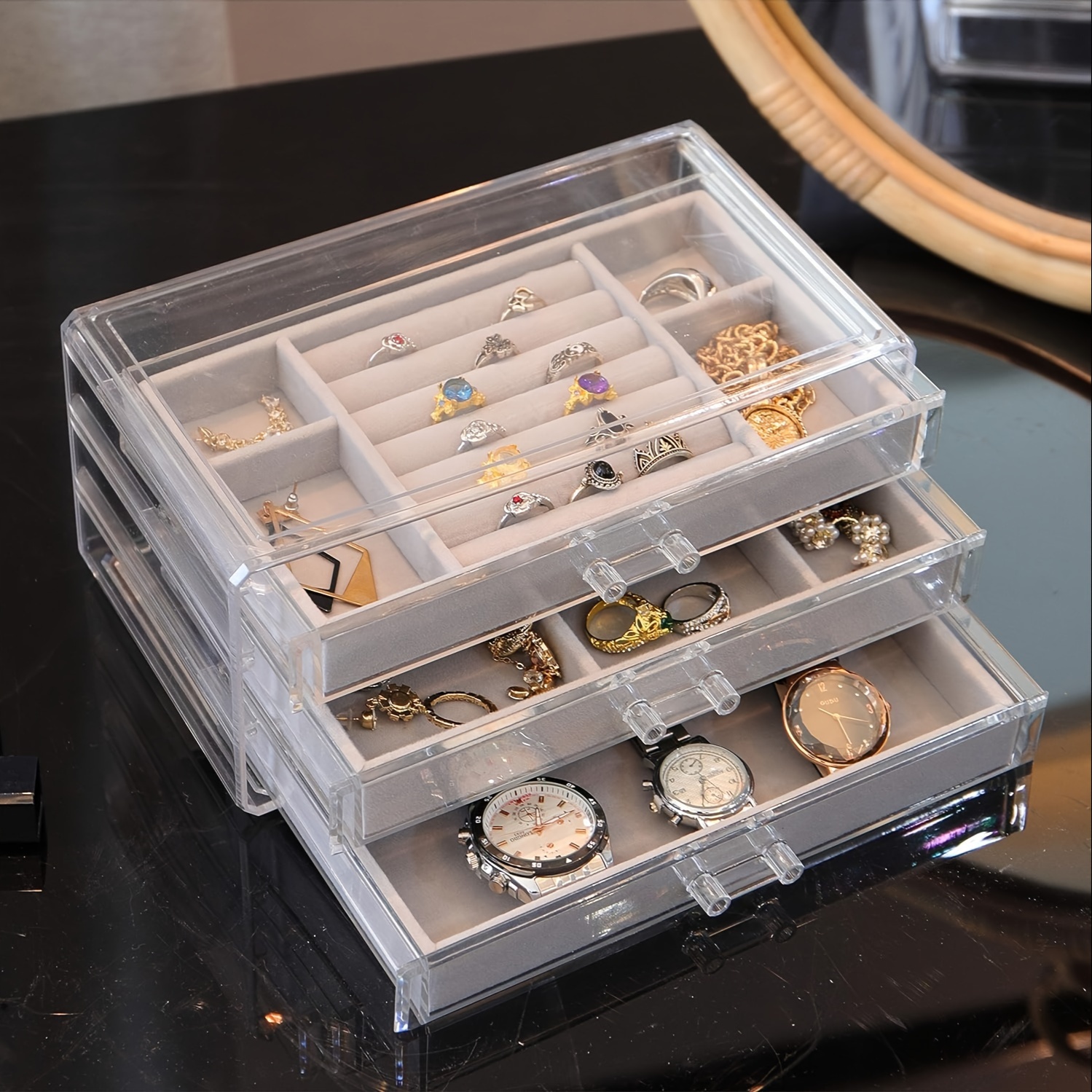 Acrylic Transparent Jewelry Storage Box Organizer Anti-oxidation Drawer  Type Multi-layer Large Capacity Exquisite Display Box