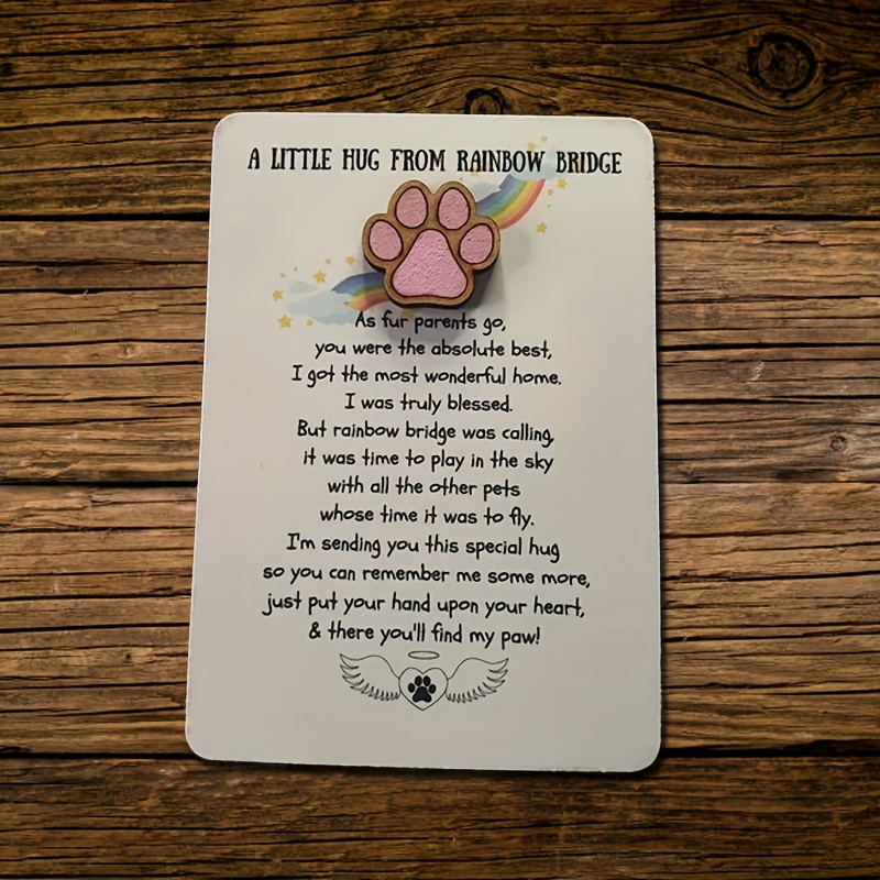 Pocket Hug Sympathy Card Suitable For Pet Loss - Rainbow Bridge Keepsake Gift With Paw Print On Heart, Comforting Bereavement Card For Loss Of A Dog Or, In Of A Pet