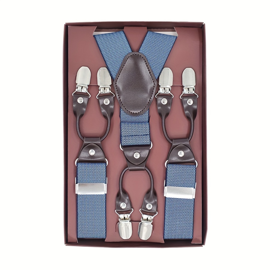 Mens Six Clip Suspender Y Shaped Elastic Adjustable Suspender