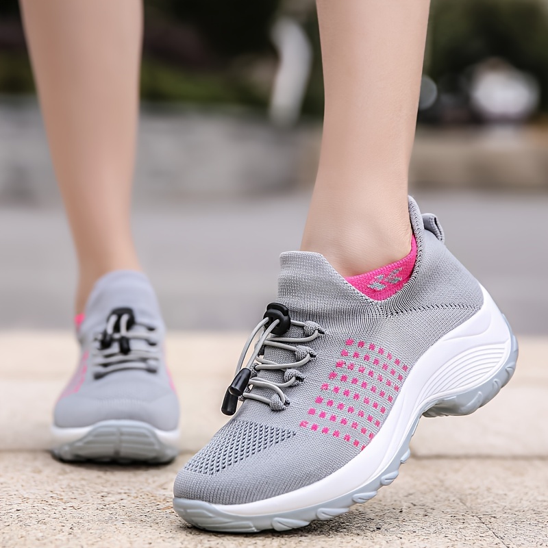 women s platform knit sneakers breathable lace low top details 2