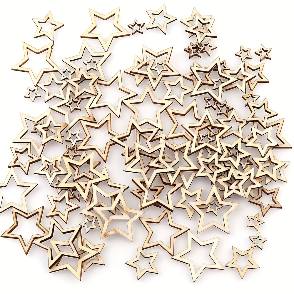 

100pcs/bag Cutouts Wooden Embellishment, Wood Cutout Star Shaped Wood Pieces For Handmade Diy Ornament, Gift Tags Jewelry Decoration