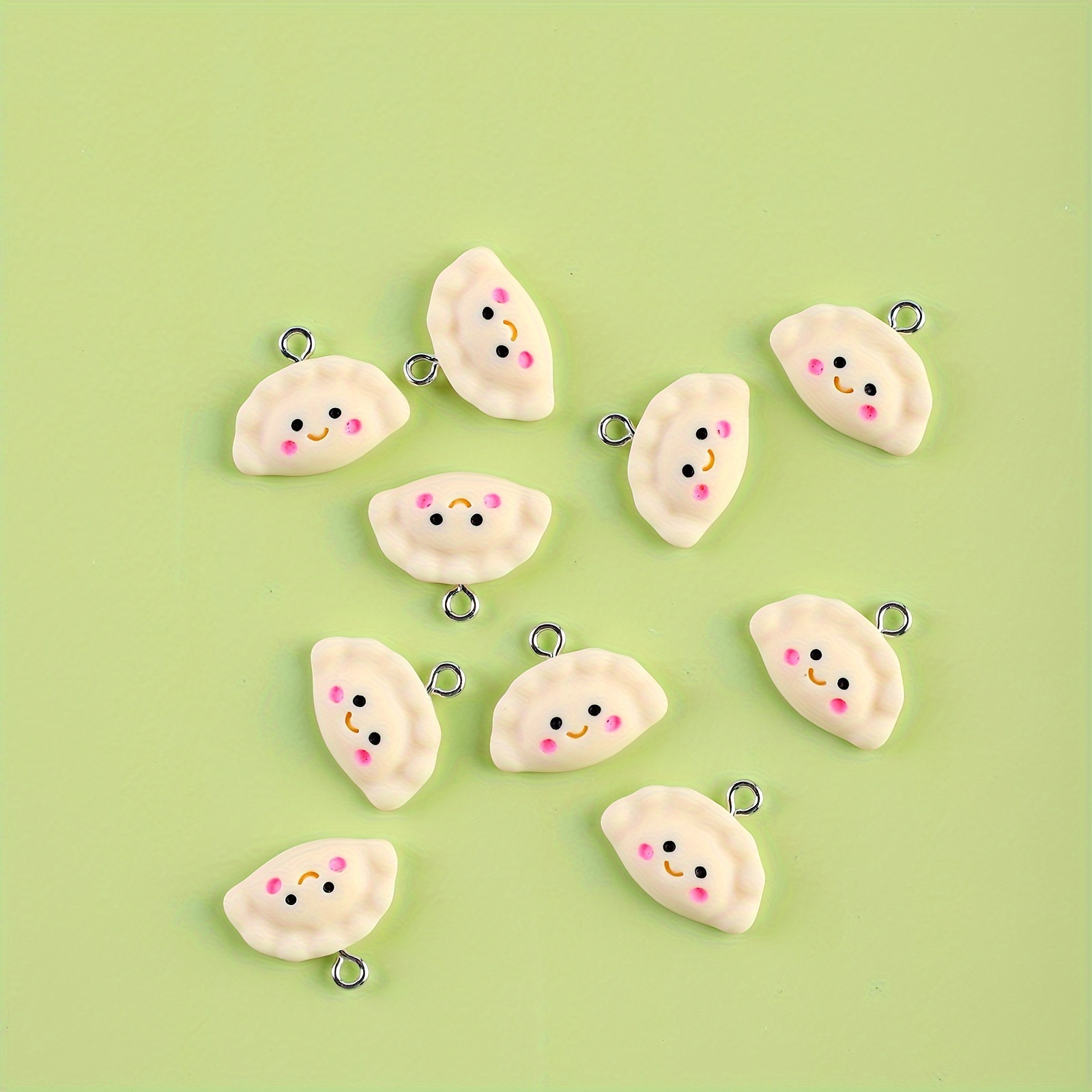 

10pcs Smiling Dumplings Pendants Earrings Chain Ornaments Cute Dumplings Resin Charms For Diy Jewelry Accessories