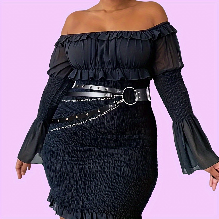 

Size Adjustable Pu Leather Body Restraint Belt Personality Punk Hook Circle Accessories Waist Chain