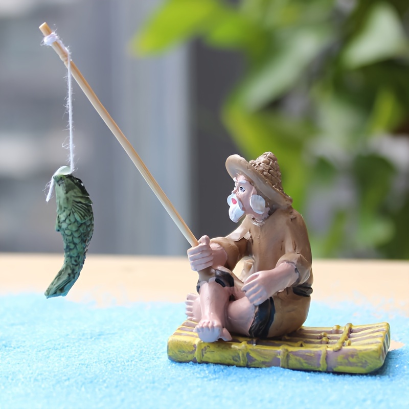 Resin Figurine Decoration Aquarium Fisherman Decoration - Temu Canada