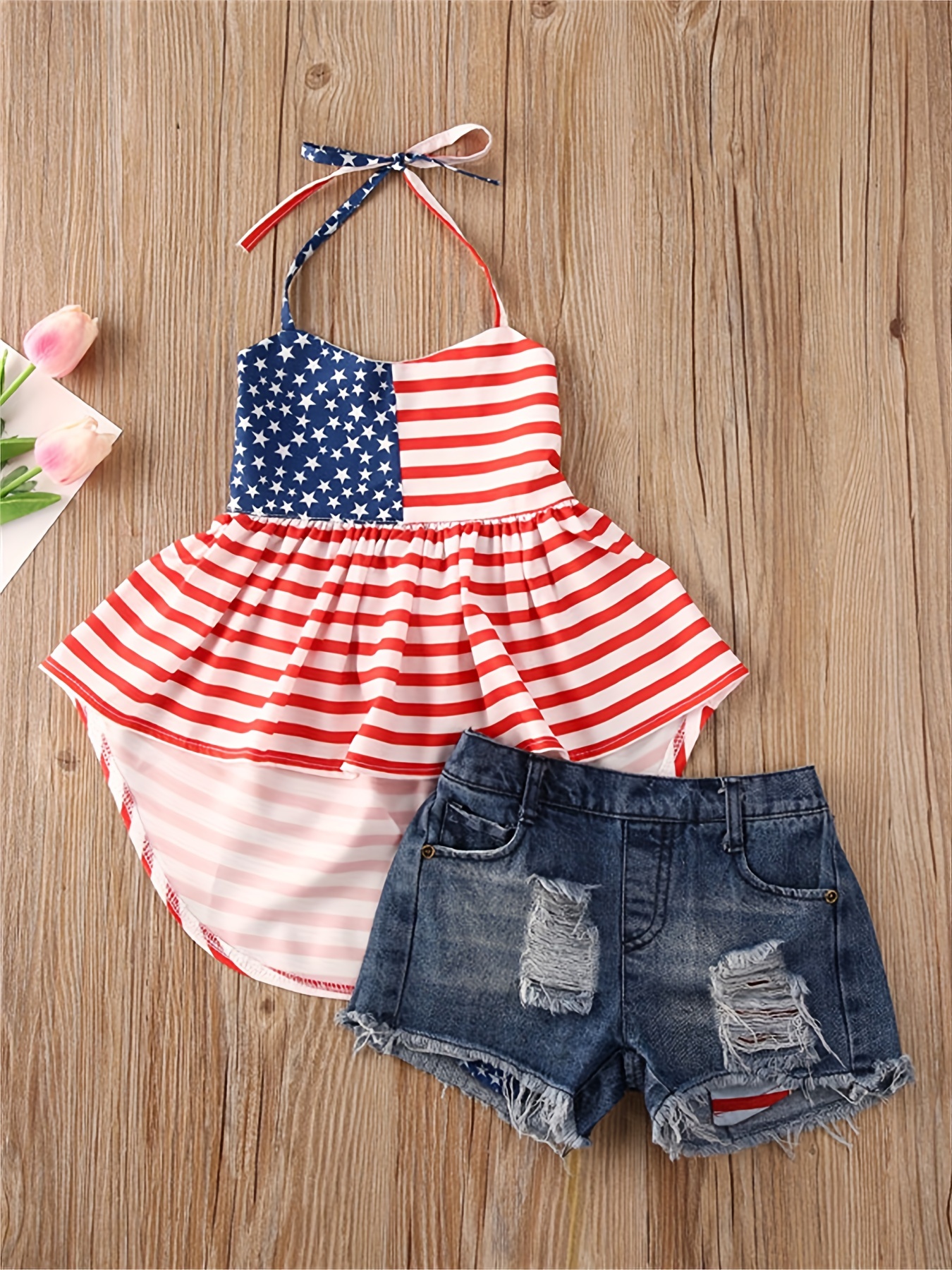 Girls 4th July Outfit Usa National Flag Graphic Asymmetrical - Temu