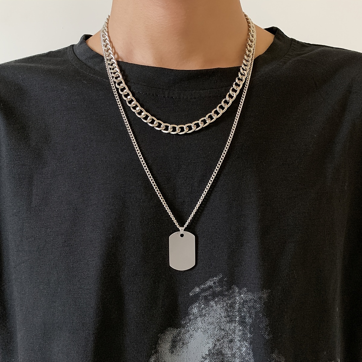 Men's Hip Hop Dog Tag Pendant Necklaces Chunky Flat Chain - Temu