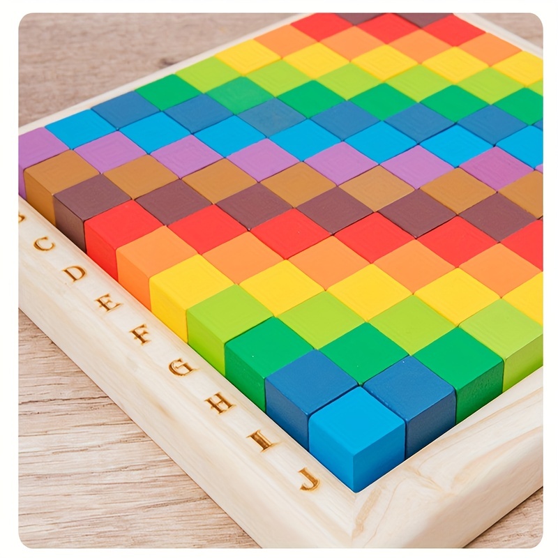 Grimm's Rainbow Wooden Cubes - 36 Blocks with Tray