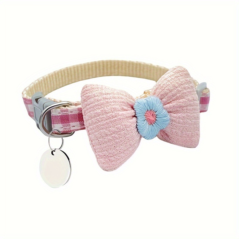 Custom Cat Collar With Small Flower And Bow, Anti-lost Cat