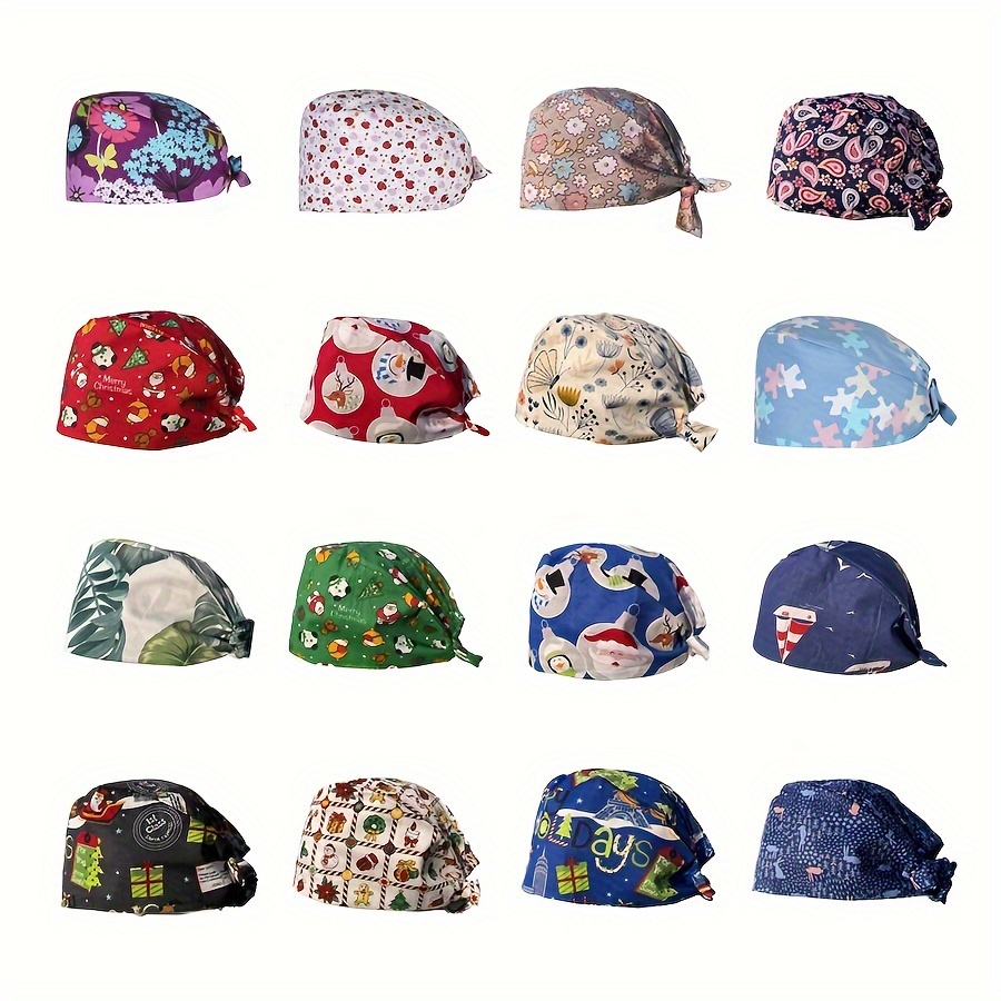 Green series Breathable cartoon printing Bandage Scrubs hats