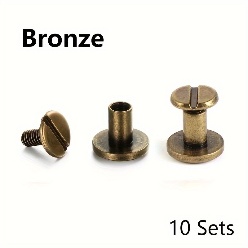 TEMU 10 Ensembles de Rivets Métalliques à Tête Plate DIY, avec Vis de Fixation de 8 mm, pour Artisanat en Cuir et Rivetage Métallique