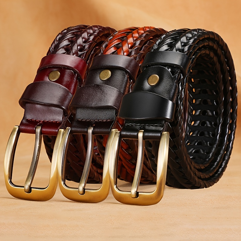 Vintage Leather Braided Belts Classic Unisex Solid Color - Temu