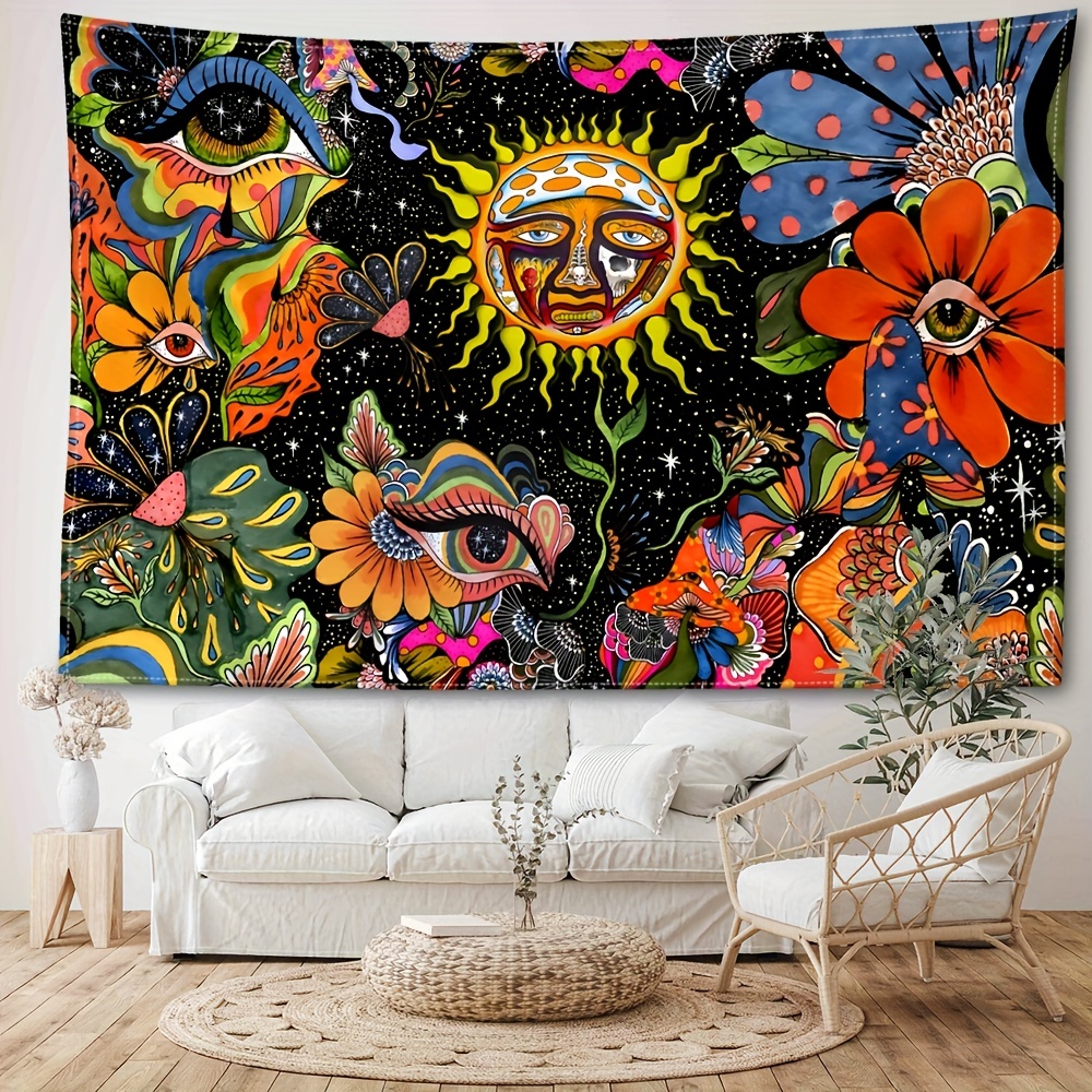 Psychedelic Flower Tapestry Wall Hanging Botanical Celestial Floral  Bohemian Room Decor Hippie Eye Witchcraft Tapestry print Art