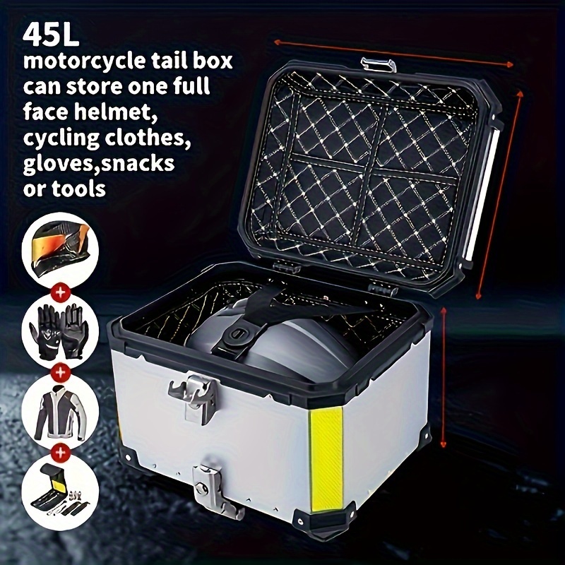 motorcycle top tail box 45l thickened aluminum alloy hard and bracket sturdy luggage storage travel box applicable to cycling details 2