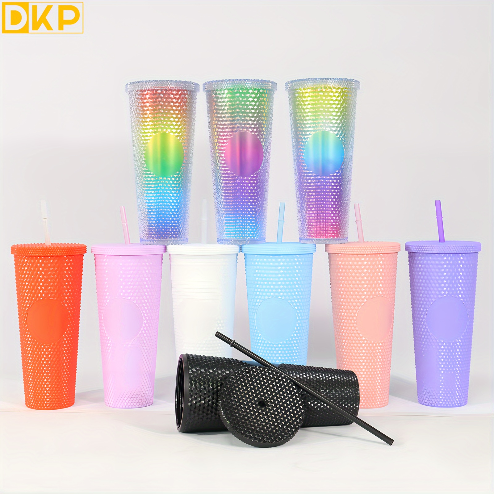 2021 New Coming Double Wall Matte Finish Reusable 24oz Rainbow Gradient  Color Plastic Straw Cup Double Wall Tumbler With Straw - Mugs - AliExpress