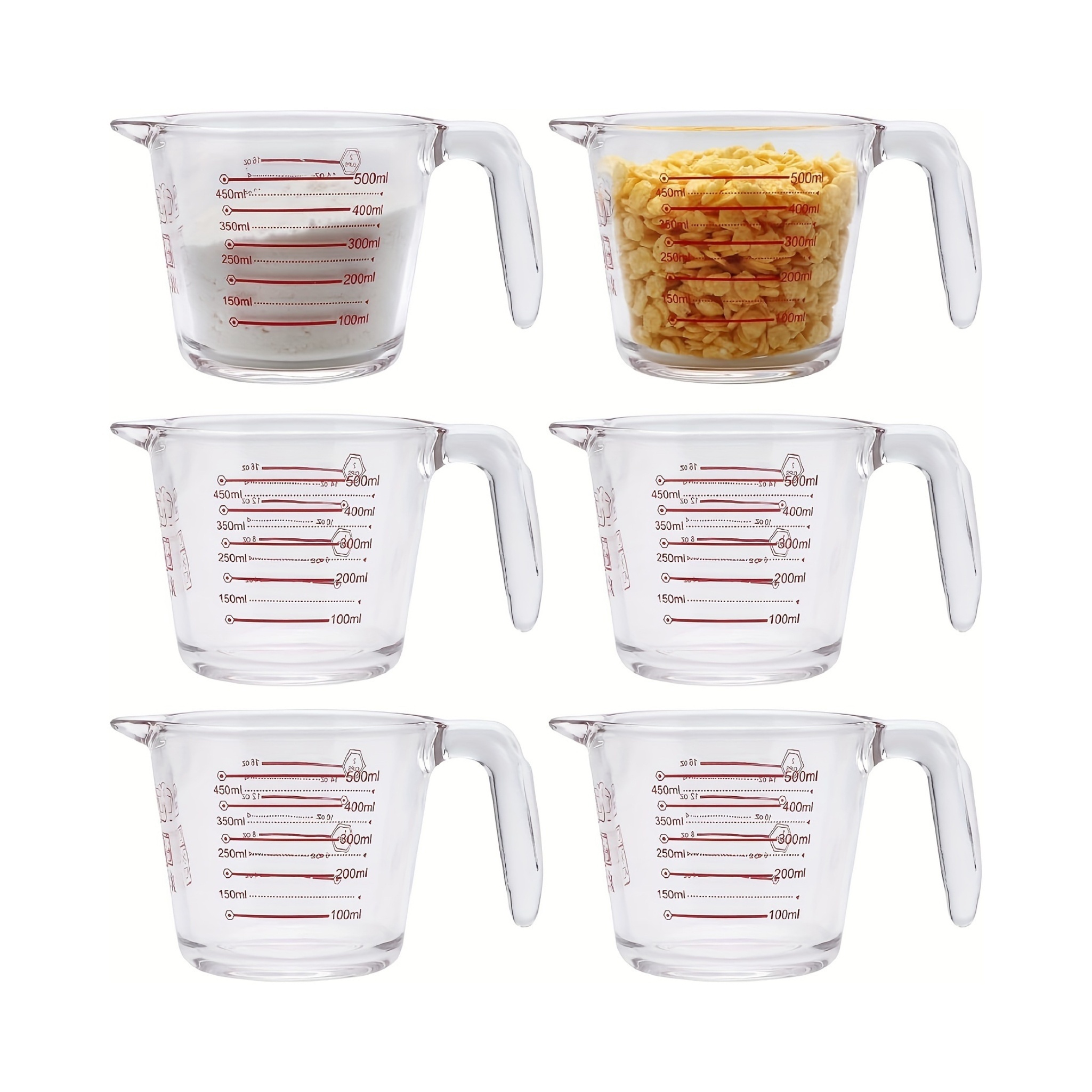 FANCY Tempered Glass Measuring Cup With Handle Grip For Liquid Ml