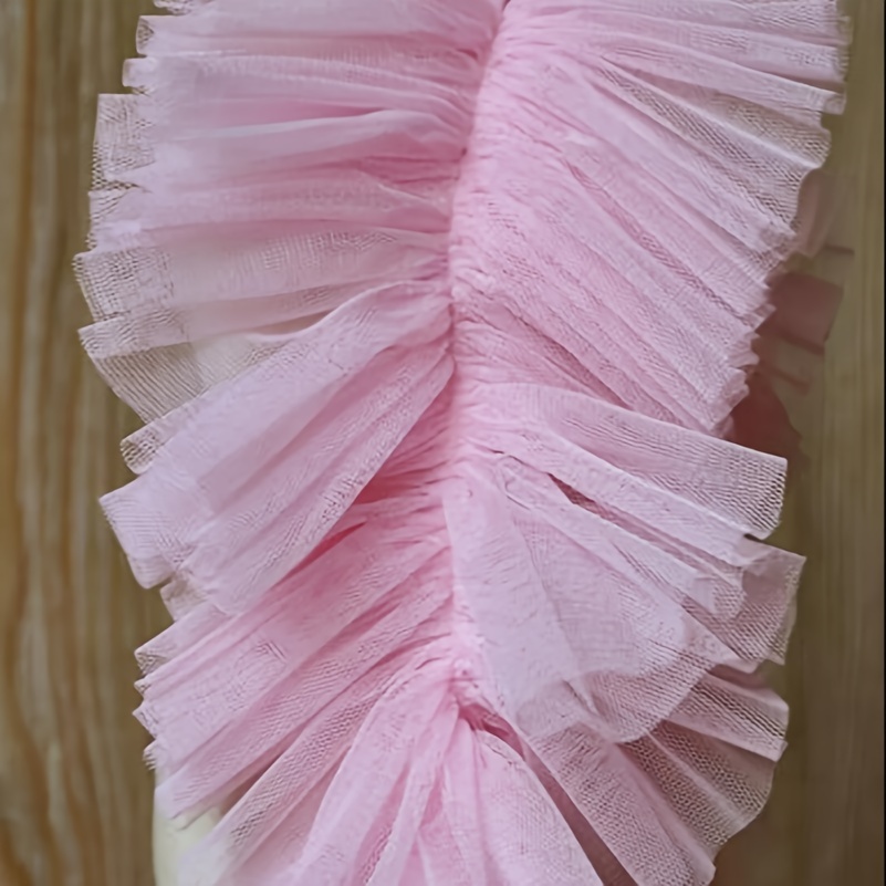 Pink 3D Ruffled Fabric Trim, Organza Ruffle Trim Mesh Fabric