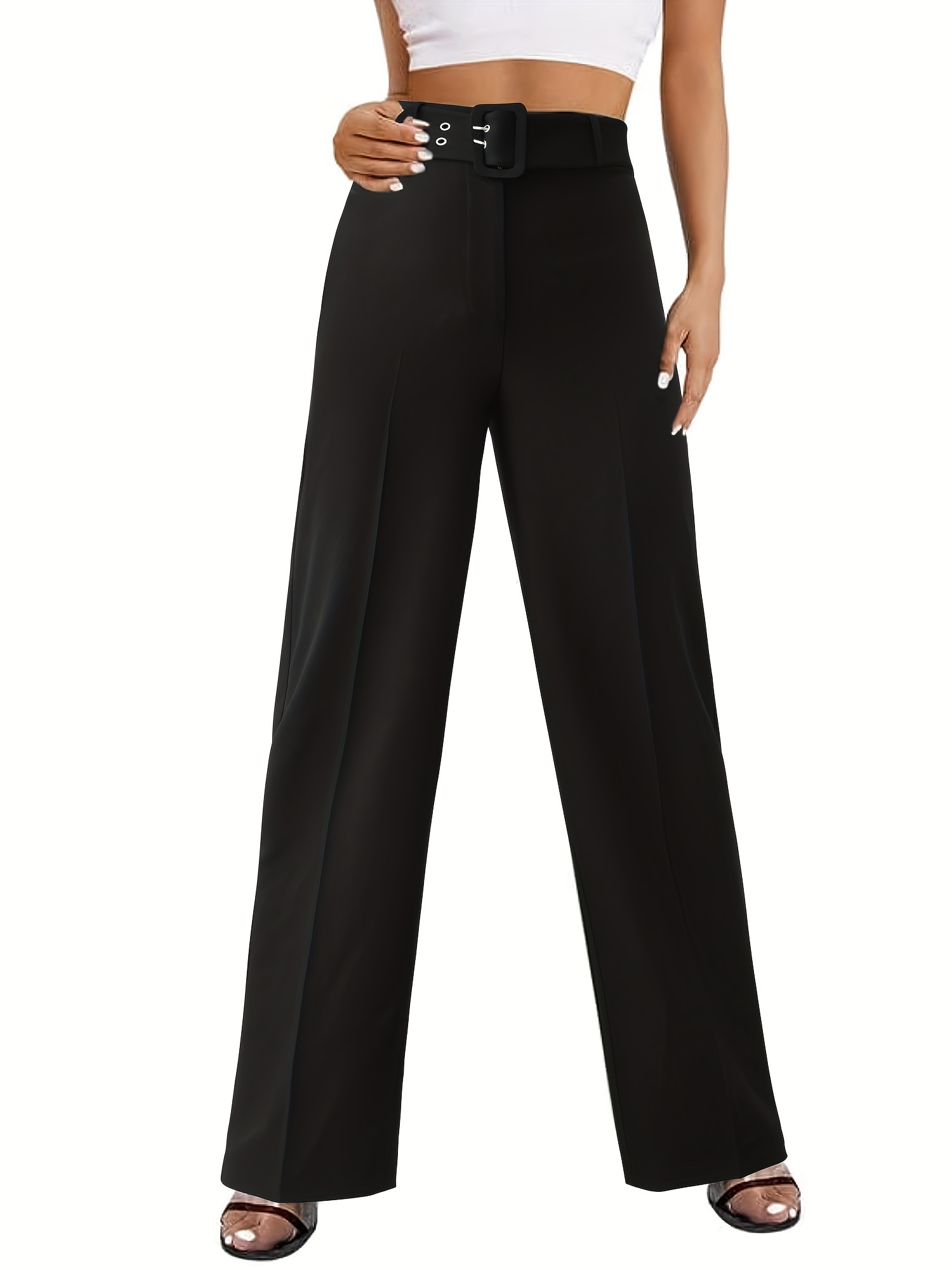 Straight Leg Pleated Trouser, High Waist Pants For Office, Every Day,  Women's Clothing