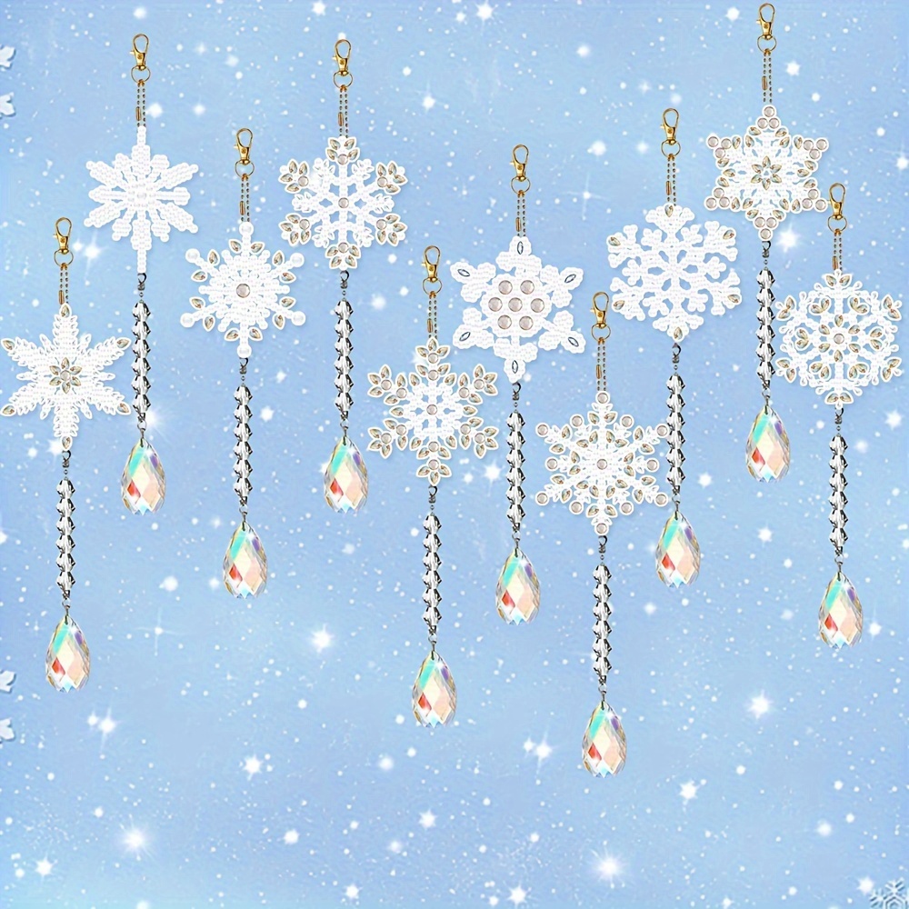 Diy White Snowflake Diamond Painting Catcher Wind Chime - Temu