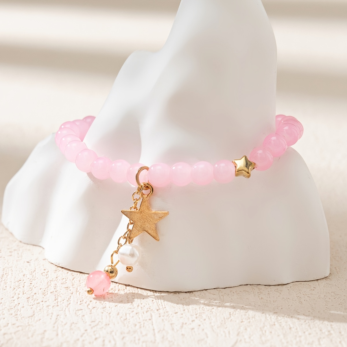 Pink Star Gold Beaded Bracelet 