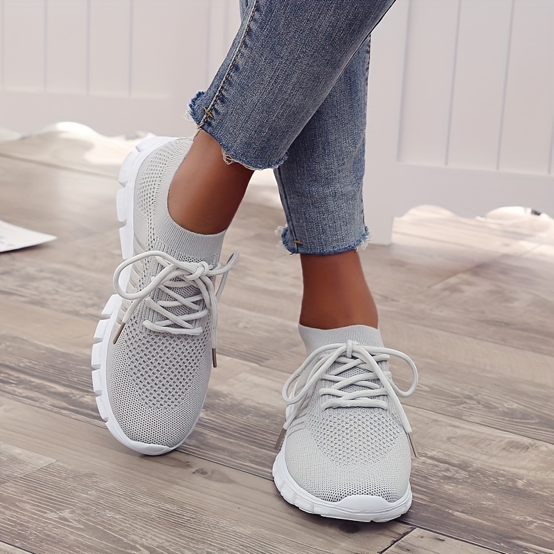 

Women's Casual Knitted Sock Sneakers, Comfortable Solid Color Lace Up Running Tennis Jogging Sneakers, Low Top Sports Shoes