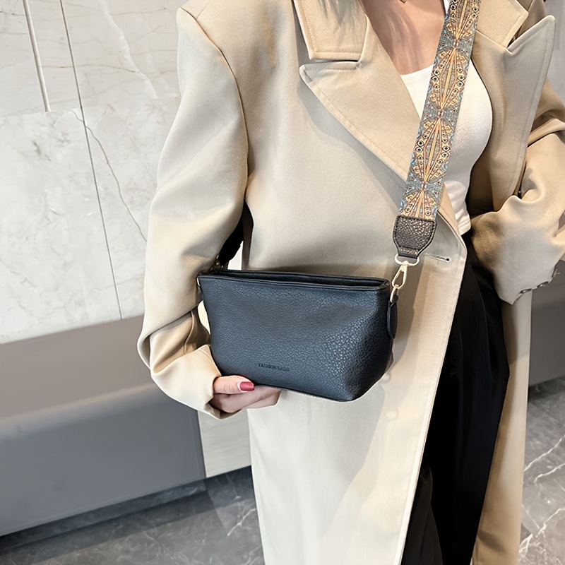Vintage Shoulder Bag Stylish Zipper Work Bag with Wide Strap