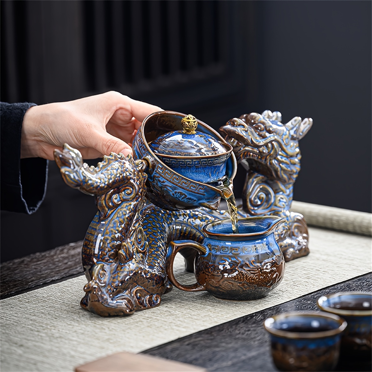 Set, Dragon Ceramic Teapot Set, Porcelain Teapot With 6pcs Teacups, Semi  Automatic Tea Maker, Lazy Kungfu Tea Set, Drinkware, Novelty Tea Gifts