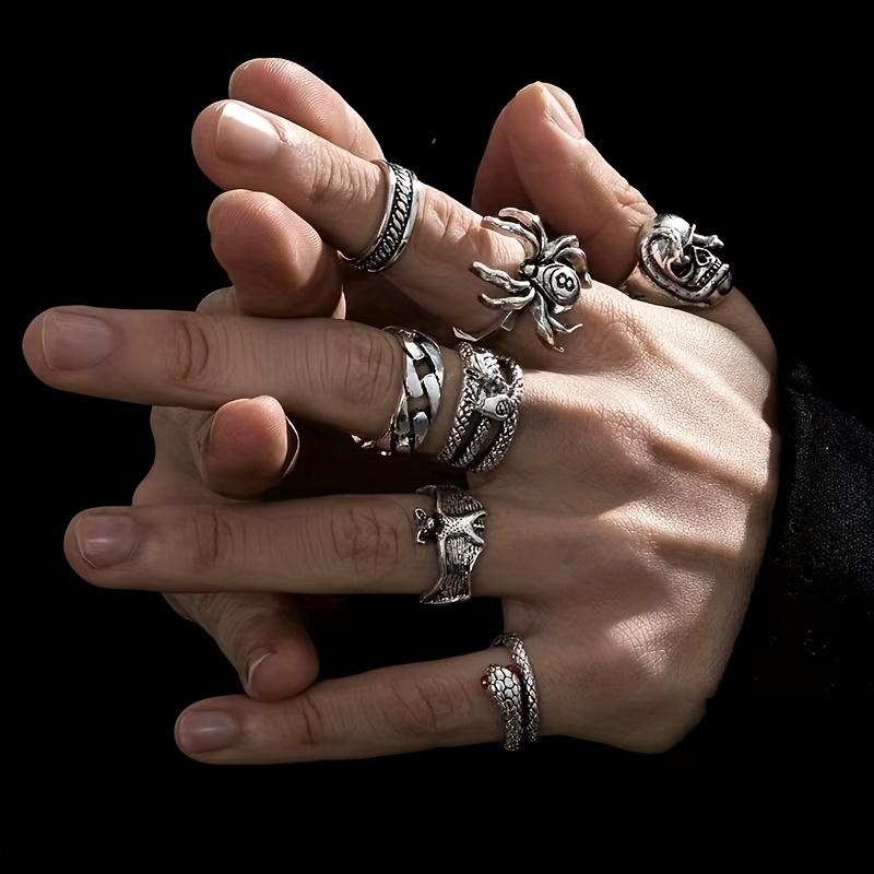 7pcs Vintage Distressed Men's Stacking Ring Set