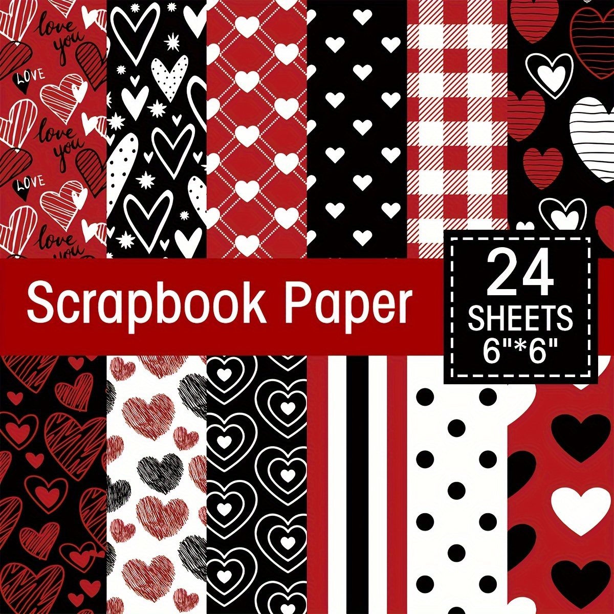 24pcs Love Scrapbook Paper, 6x6 Inch Vintage Valentines Day Love Heart Rose  Pattern Pink Double-Sided Scrapbook Decoupage Paper Pad For DIY Crafts