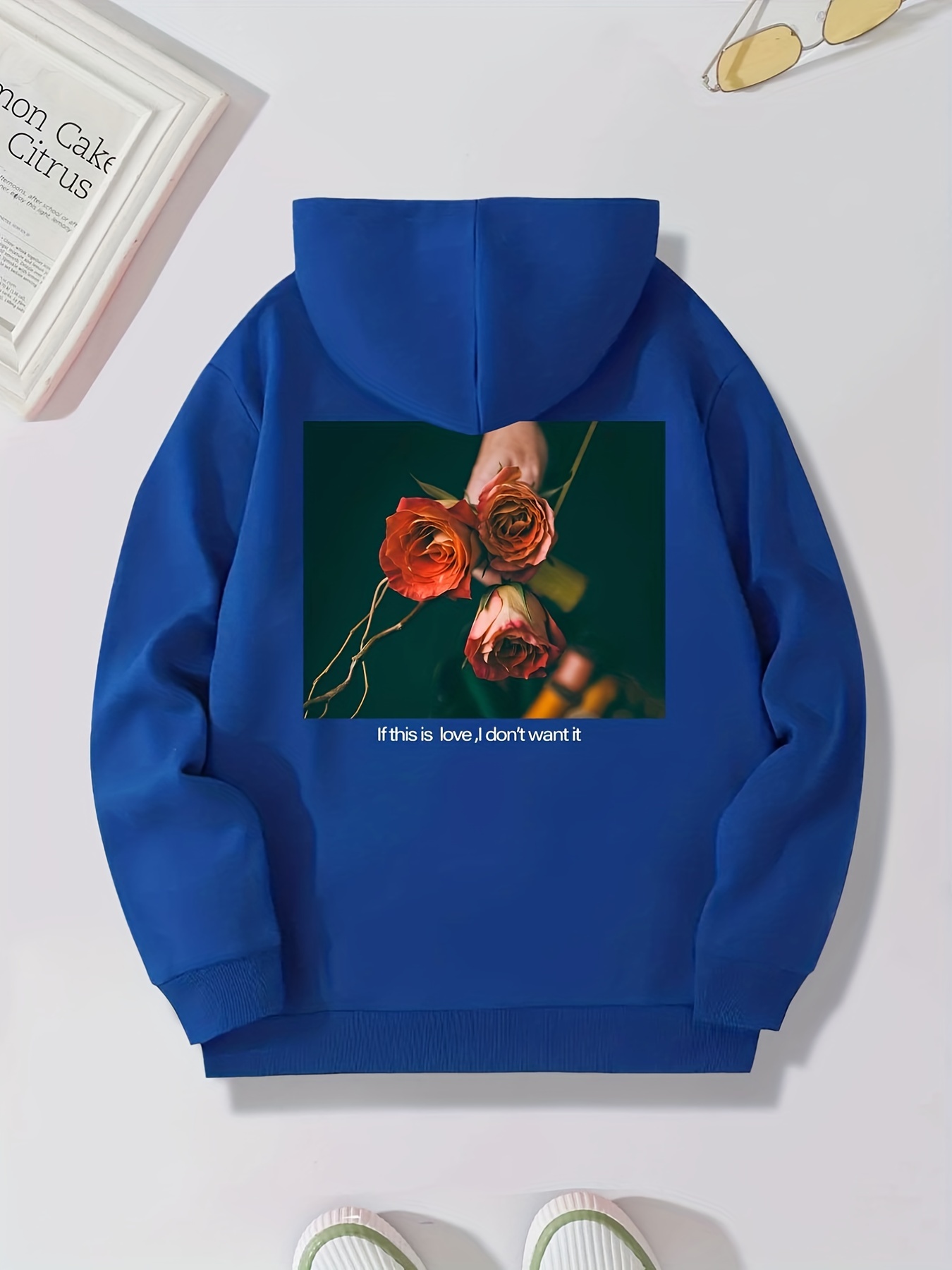 Hoodies For Men, Roses Photo Print Hoodie, Men's Casual Pullover