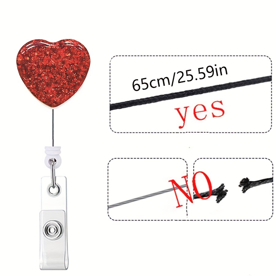 Love Heart Beaded Badge Holder, Badge Reel Retractable, Belt Clip Beaded  Badge For Women