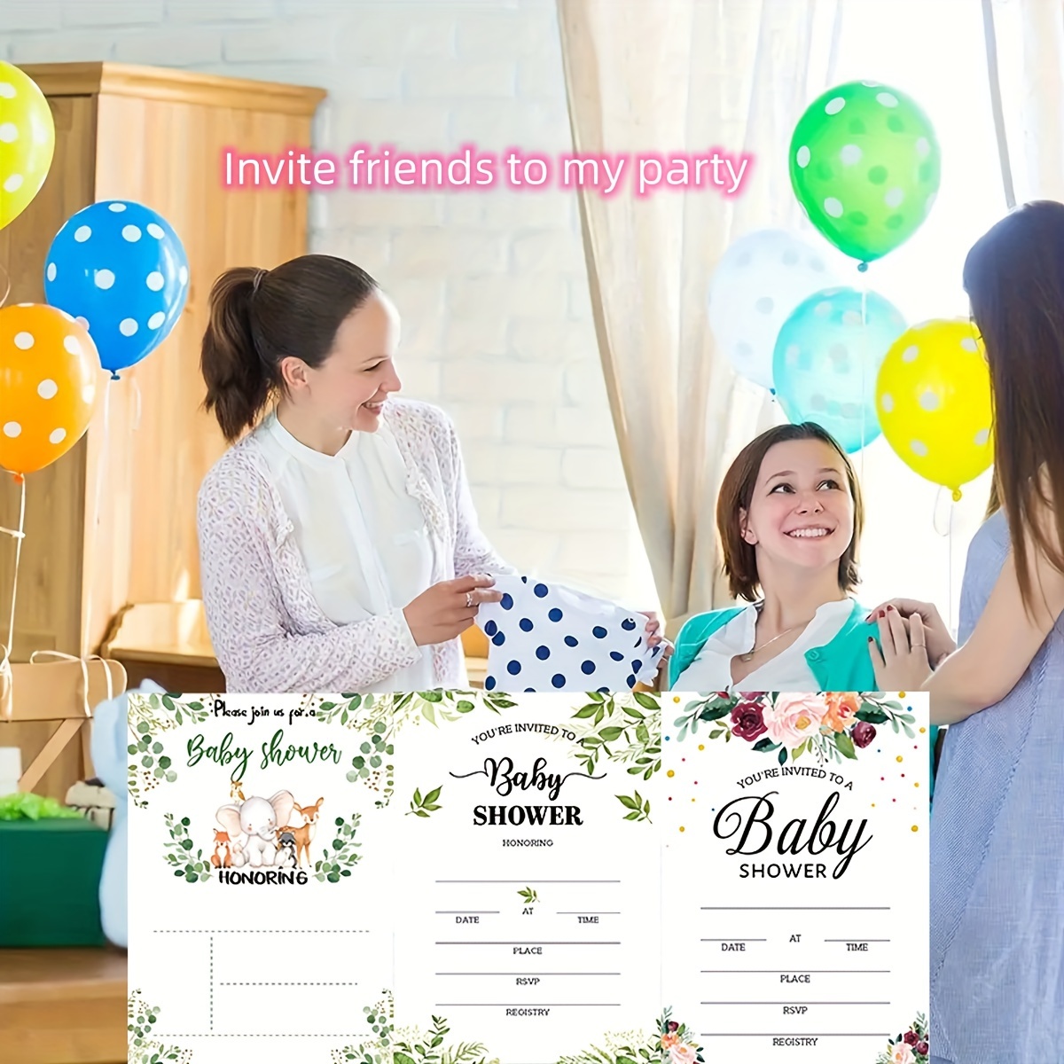 Invitación de fiesta de cumpleaños de 1 año con globos tarjeta de