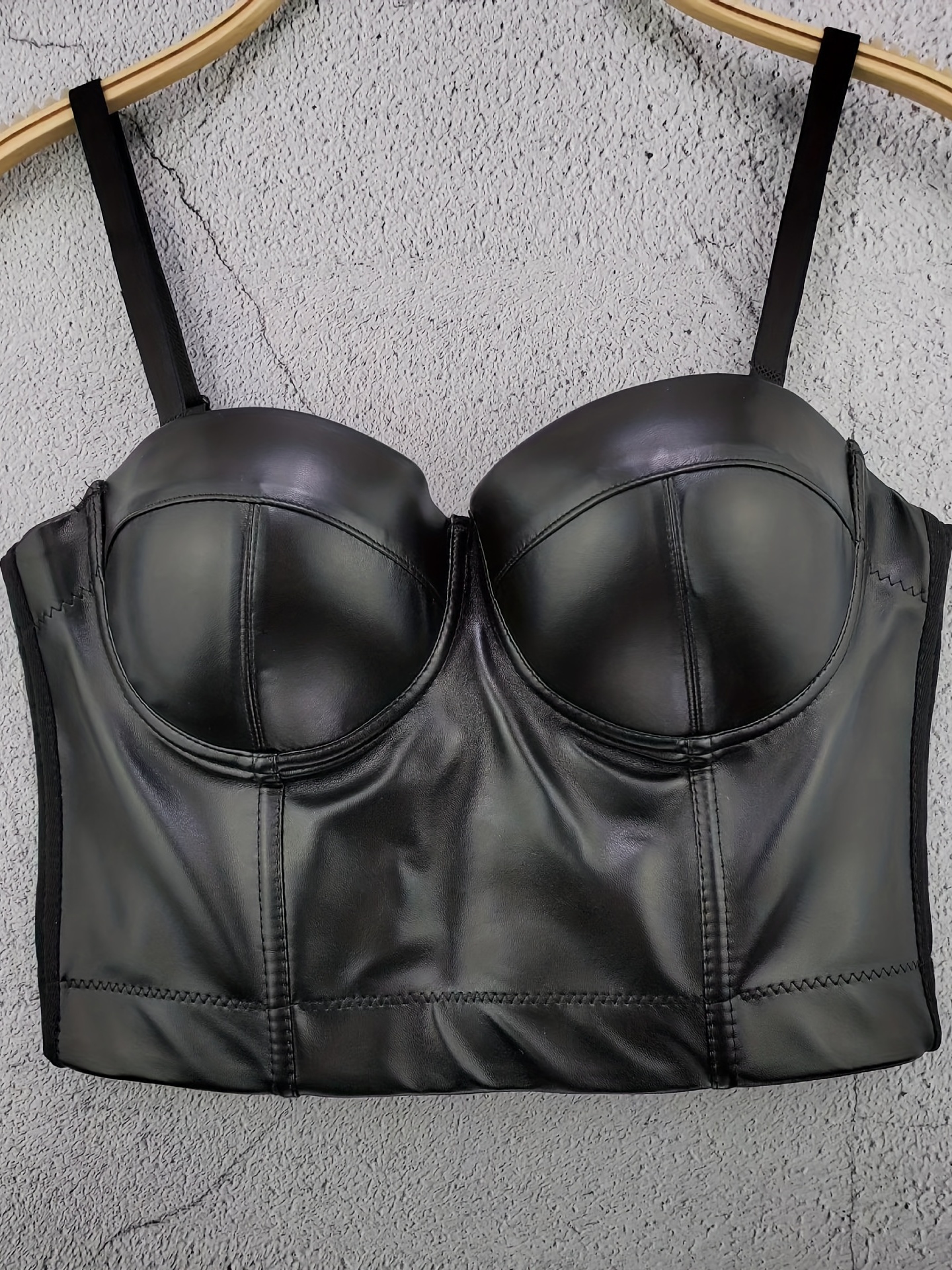 Intimates & Sleepwear  Black Faux Leather Pushup Bra Top With