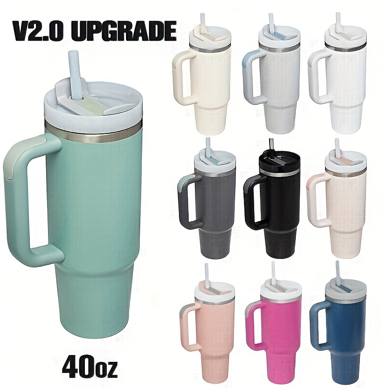 Dupe 40 oz Tumbler with Handle & Straw Lid, Stainless Steel Insulated Travel Mug for Hot & Cold Beverages, Double Wall Vacuum Sealed Cup, Christmas