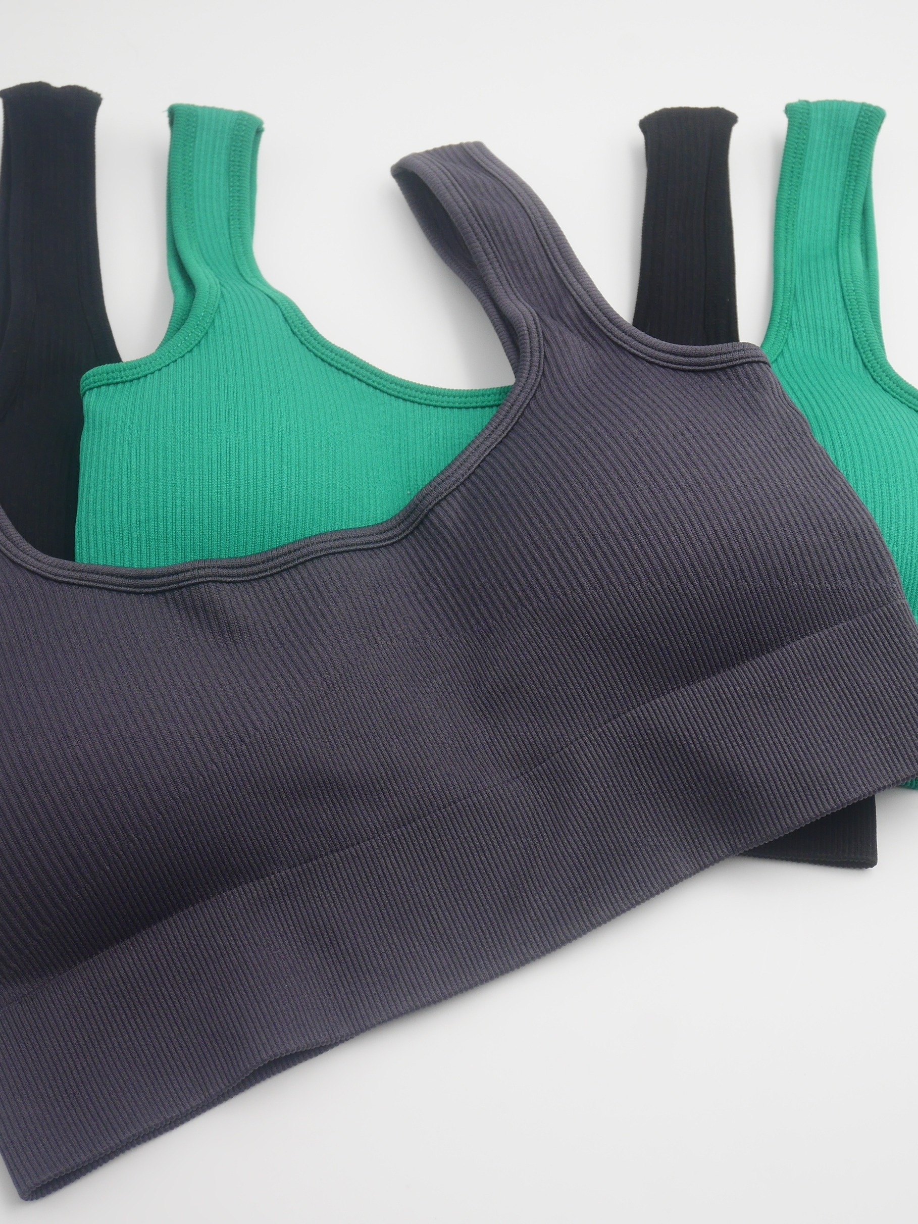 Women'secret Green Seamless Ribbed Bra Top With Removable Cups Women Bras