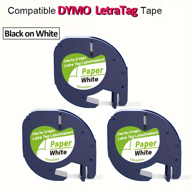 Dymo LetraTag 12mm x 4m Prints Black on White Paper Label Tape 2