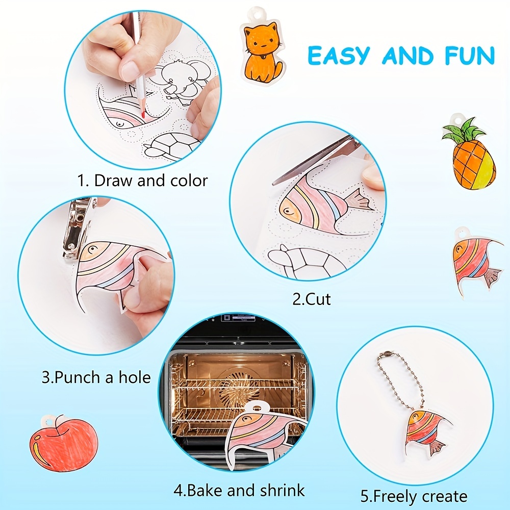Multipurpose Clear Shrink Plastic Kit , Shrink Plastic Sheet Kit,  Transparent And Semi-Transparent For Kids Craft Diy Ornaments 